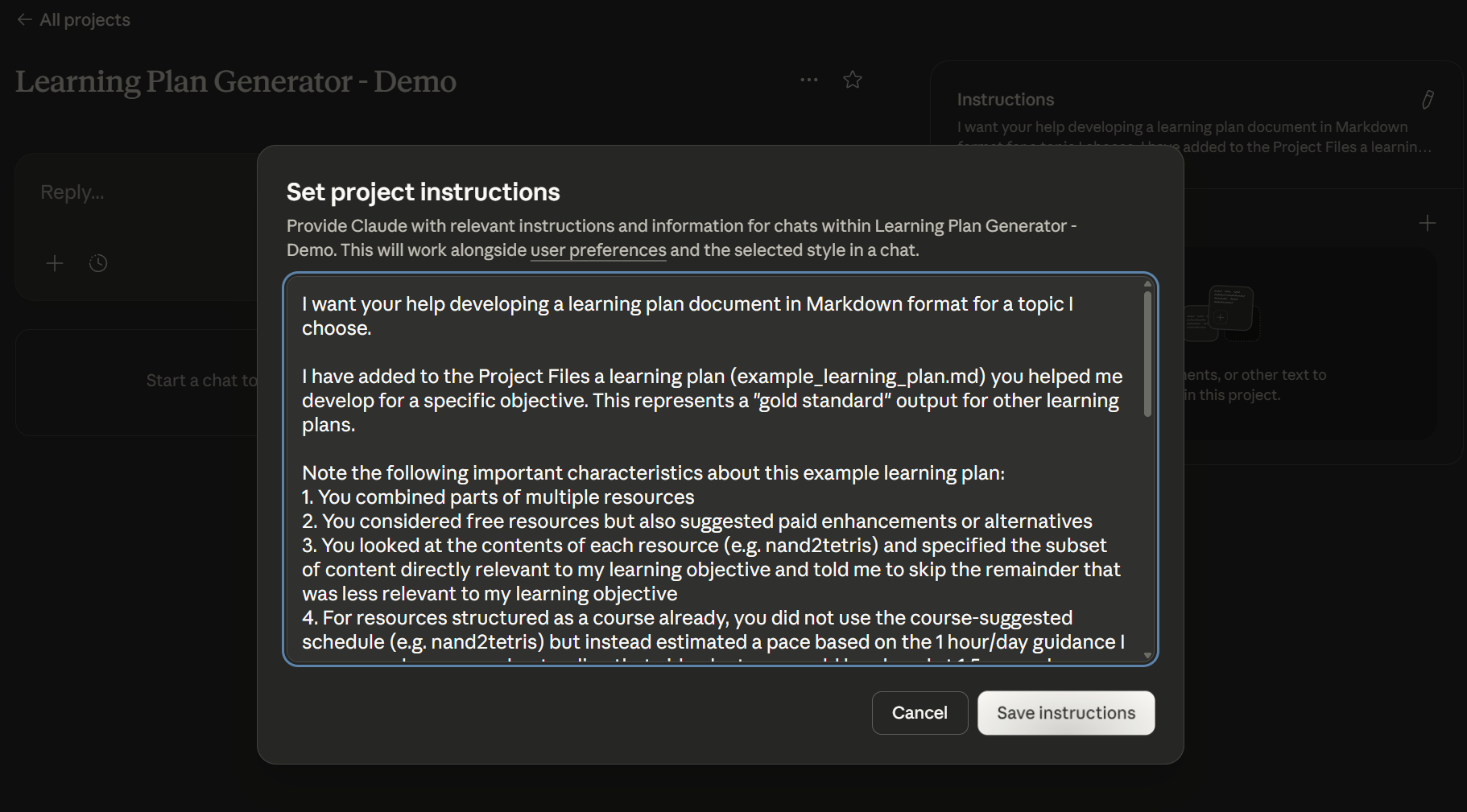 Claude Project instructions